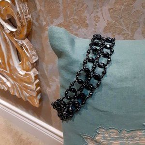 Black beaded 2" thick choker necklace